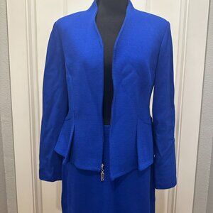 Blue St. John Collection 2 Piece Set - Peplum Blazer (Size 10) & Skirt (Size M)